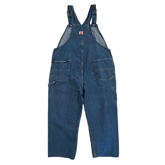 Y2K Red Kap Denim Bib Overalls 46x30 Paint Patina Utility Carpenter Grunge VF - Picture 2 of 16